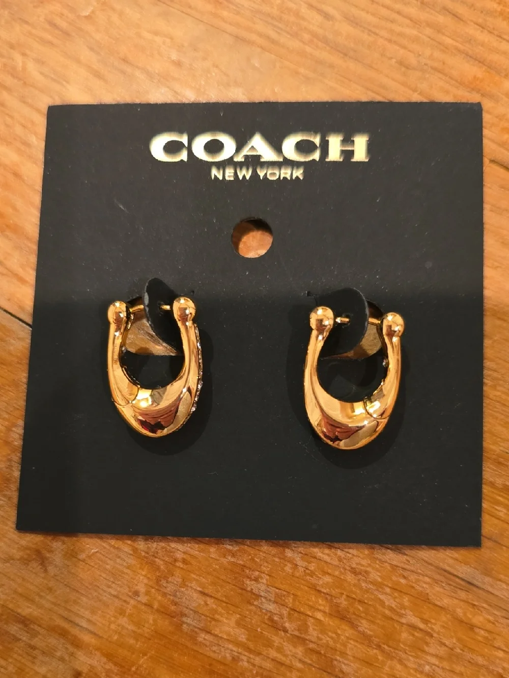 Coach Gold Tone Hoop and Crystal Accent Earrings - Picture 2 of 4